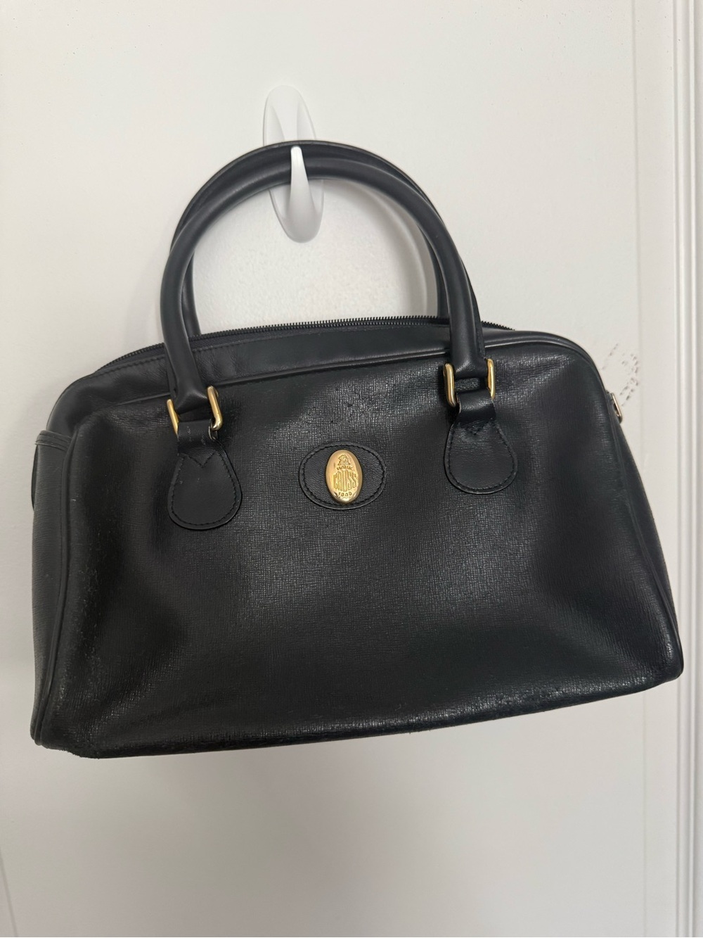 Vintage Mark Cross Black (or navy) Women's Top-Handle Bag with Gold Accent